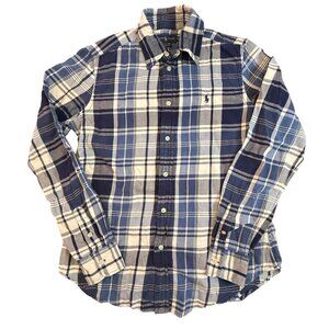 Ralph Lauren Mens Blue Plaid Long-Sleeve Button-Down Shirt Classic Fit Cotton M